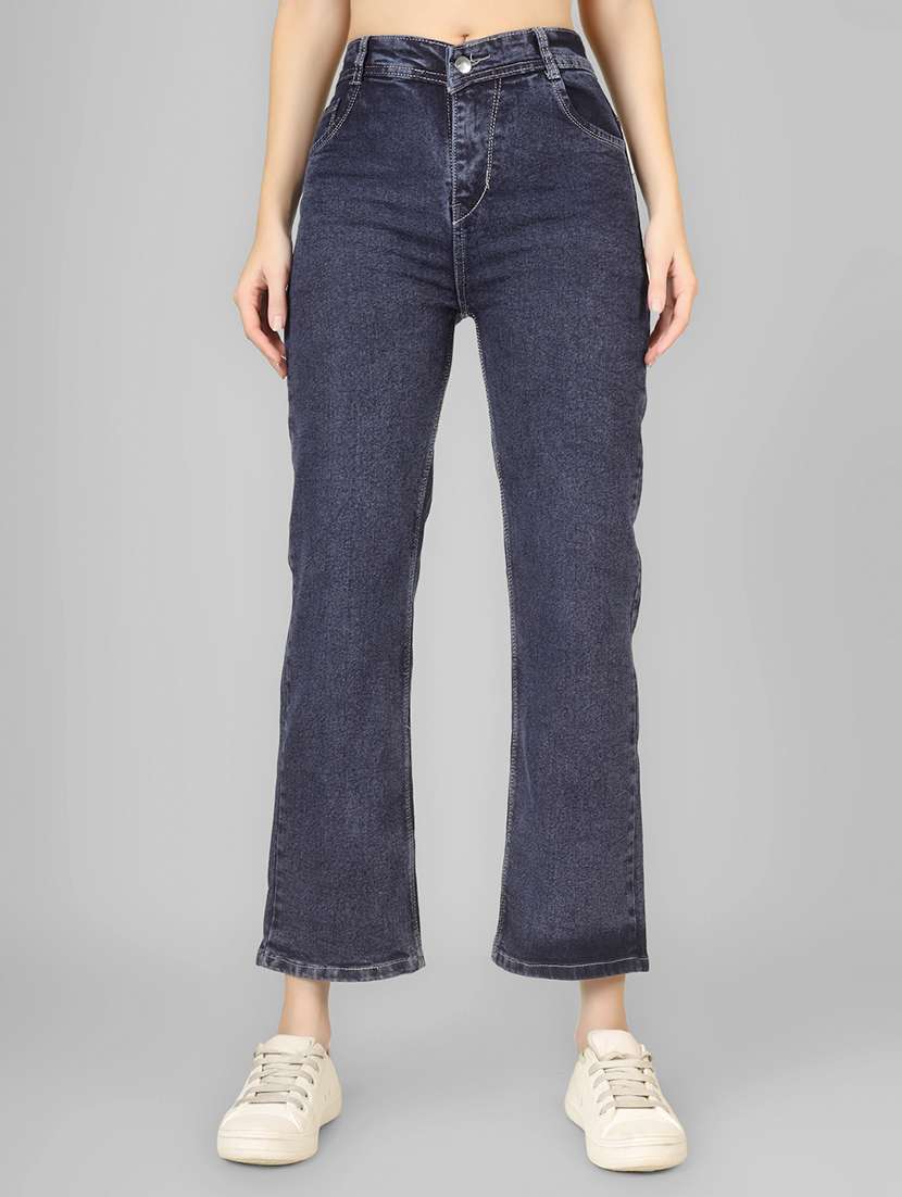 women solid mid rise straight fit jean