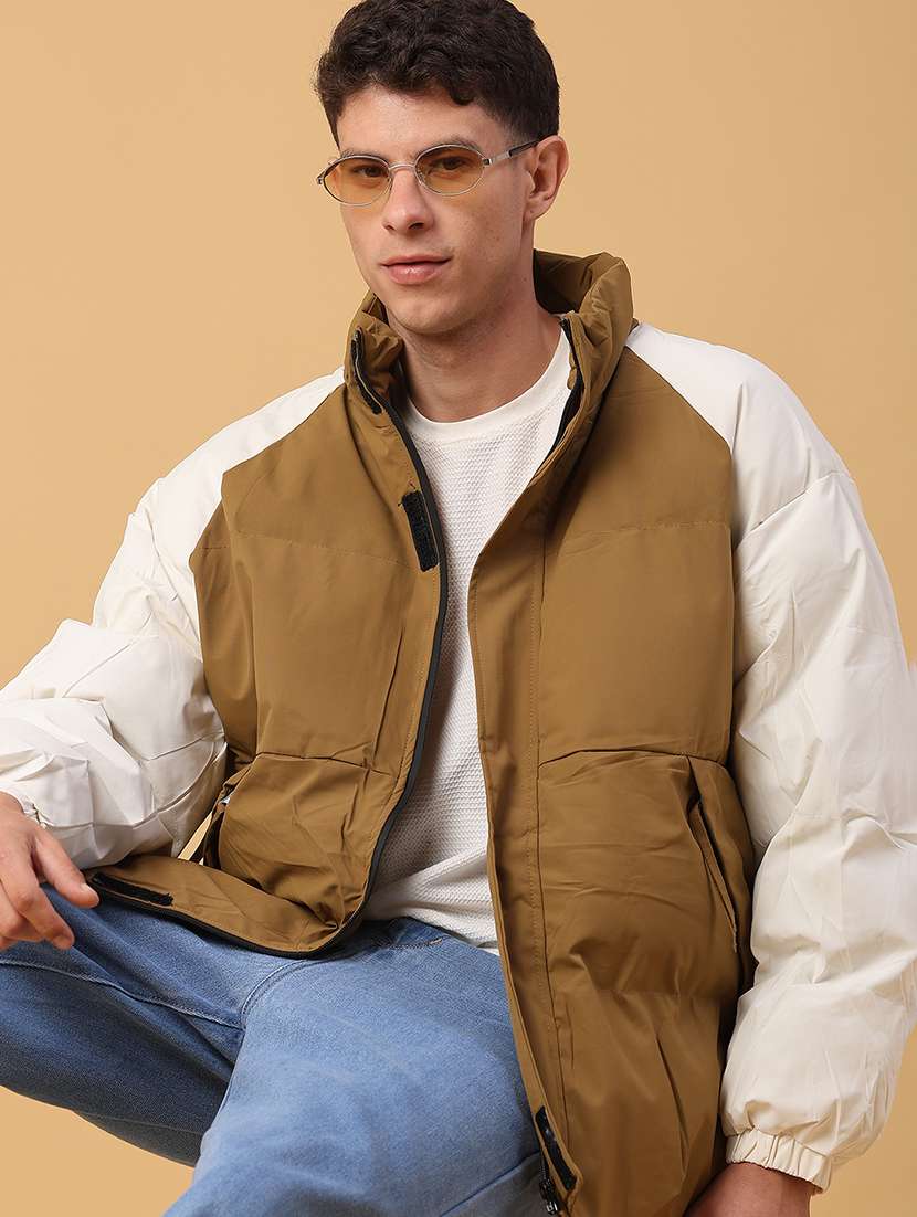 men color block long sleeve lightweight puffer jacket