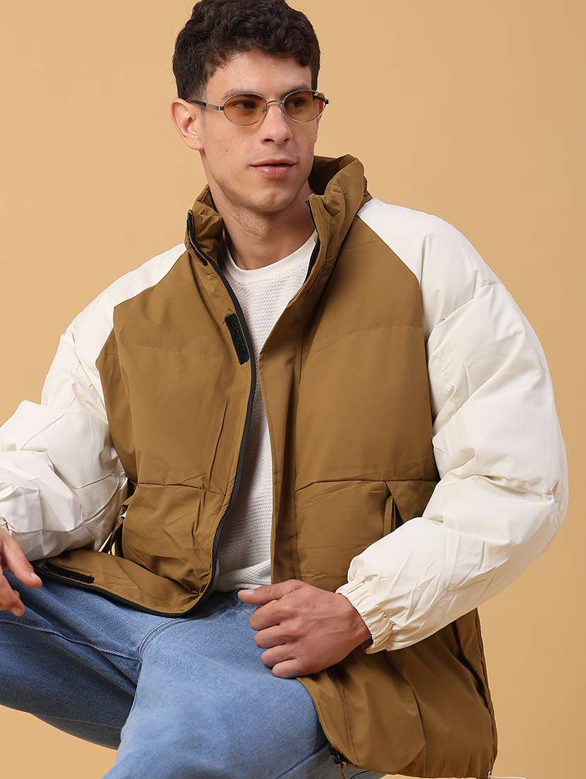 men color block long sleeve lightweight puffer jacket
