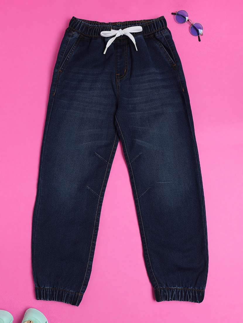 boys solid mid rise denim jogger