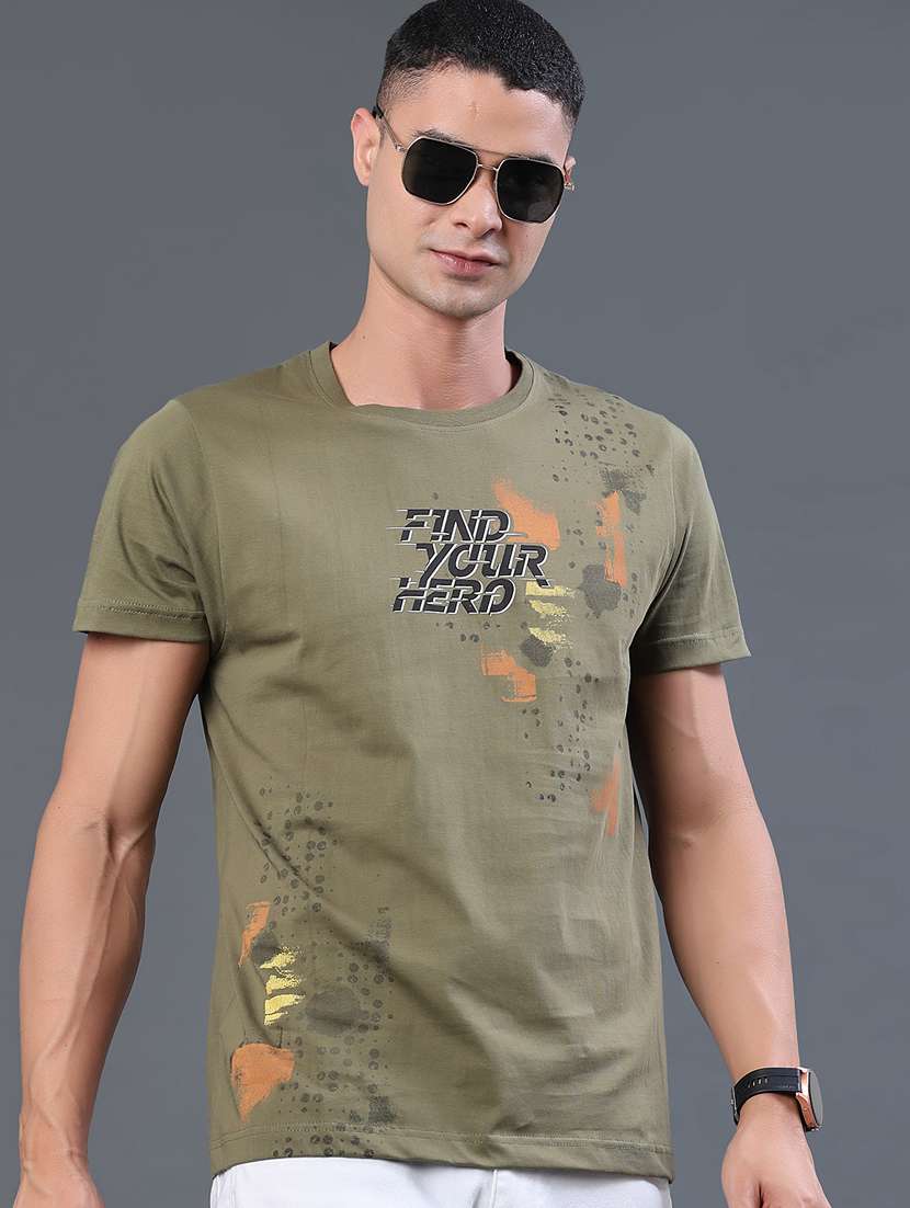 men printed round neck regular t-shirt