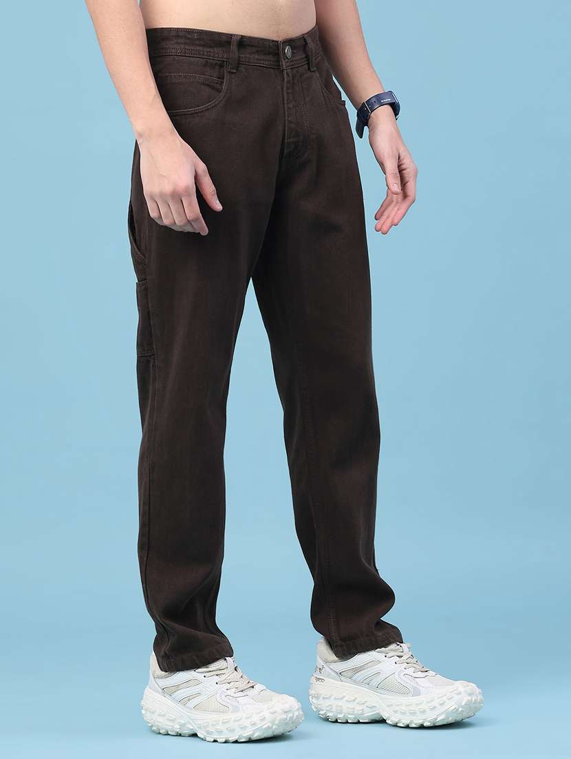 men plain mid rise full length tapered jeans