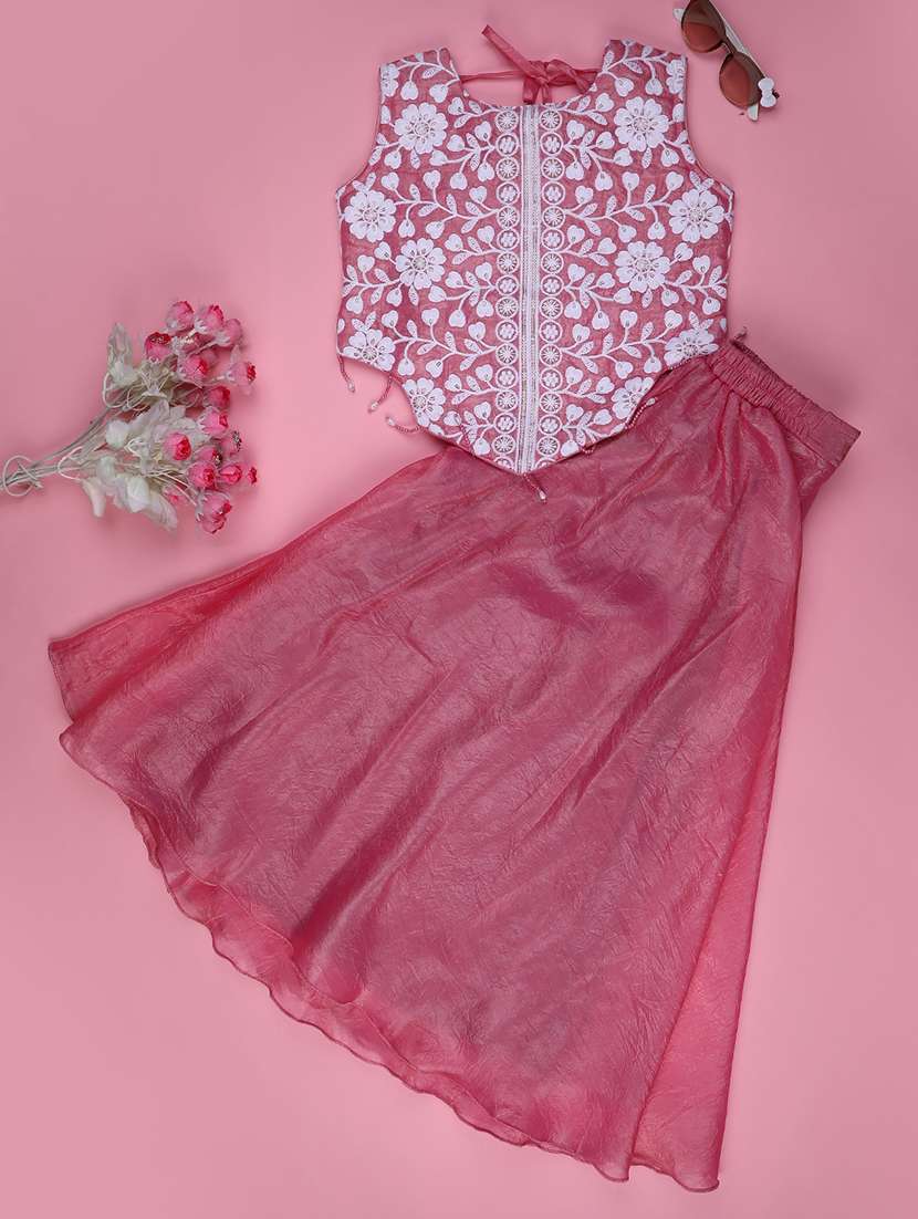 girls embroidered sleeveless ethnic co-ord set