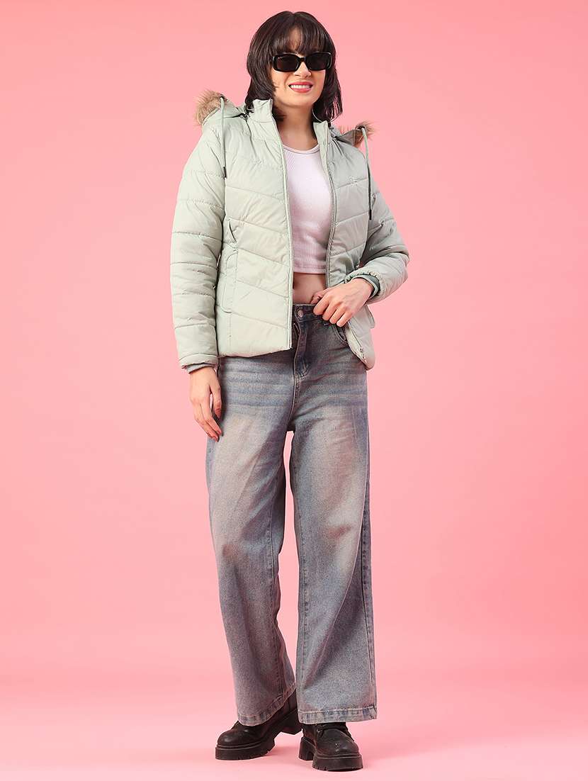 women solid long sleeve puffer jacket - 22182930 -  Standard Image - 5