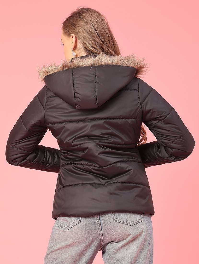 women solid long sleeve hooded puffer jacket - 22182933 -  Standard Image - 3