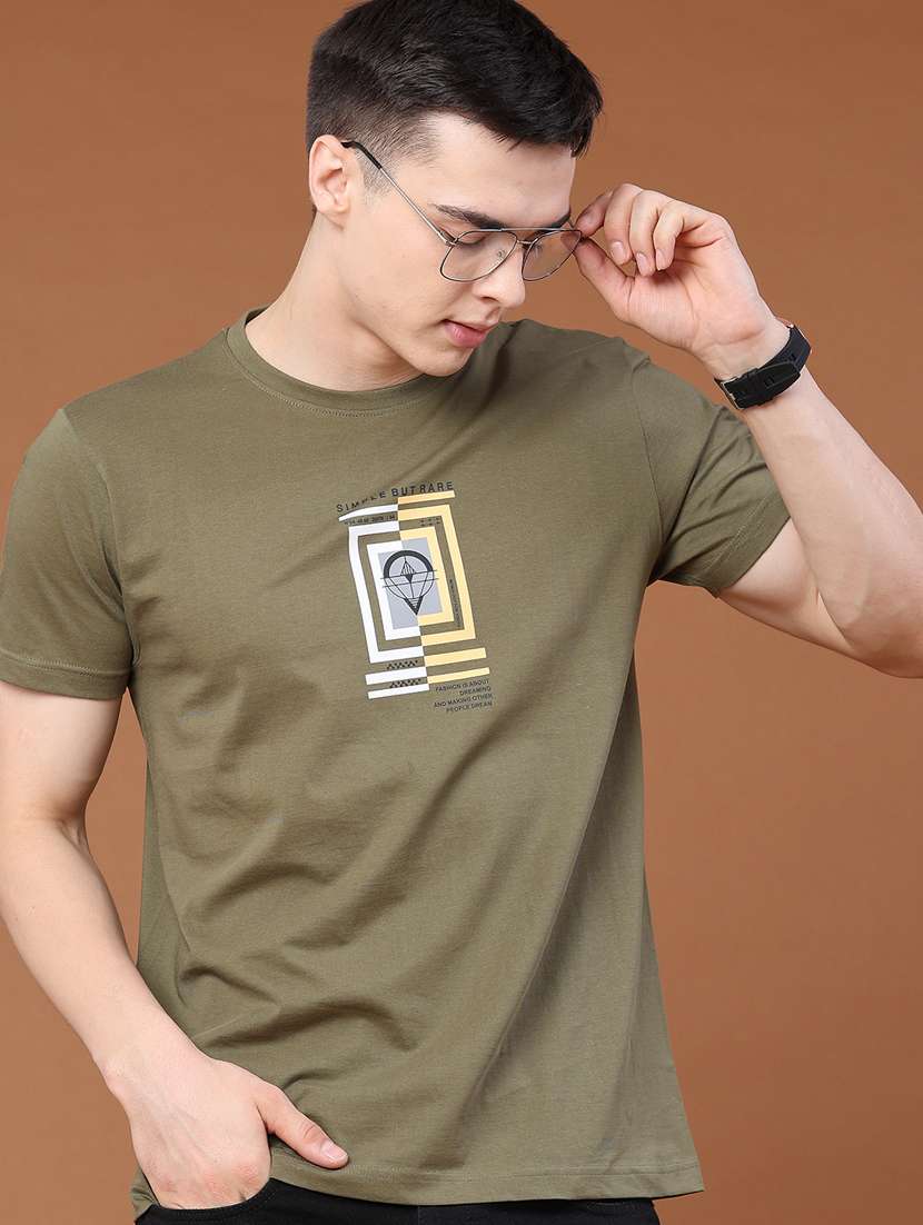 men printed round neck regular t-shirt