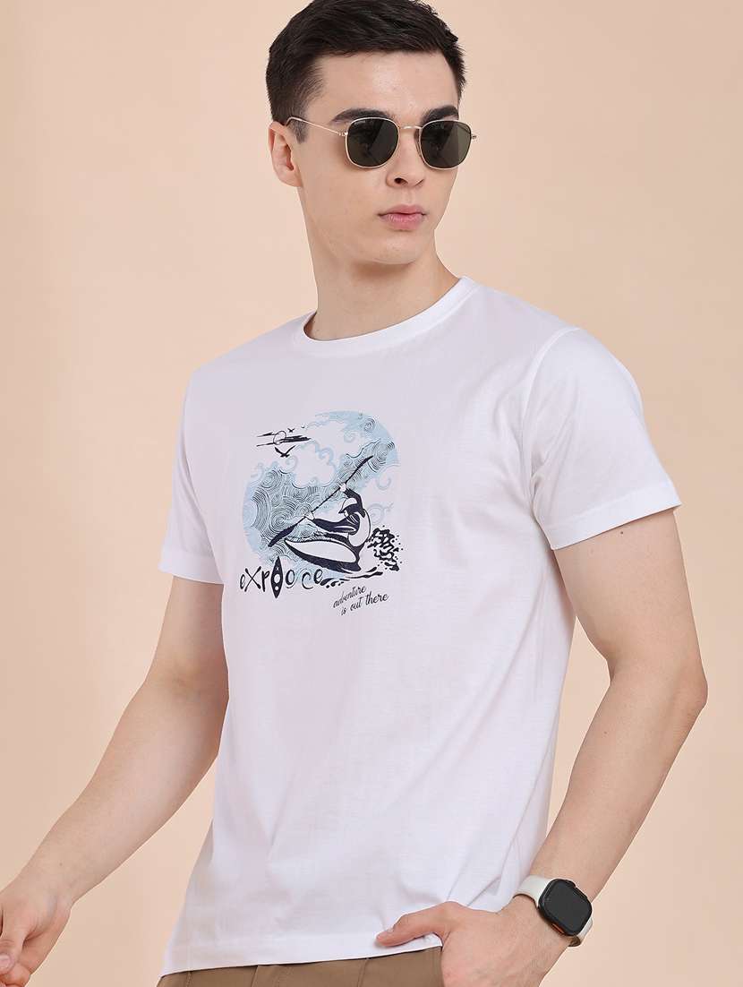 men printed round neck regular t-shirt