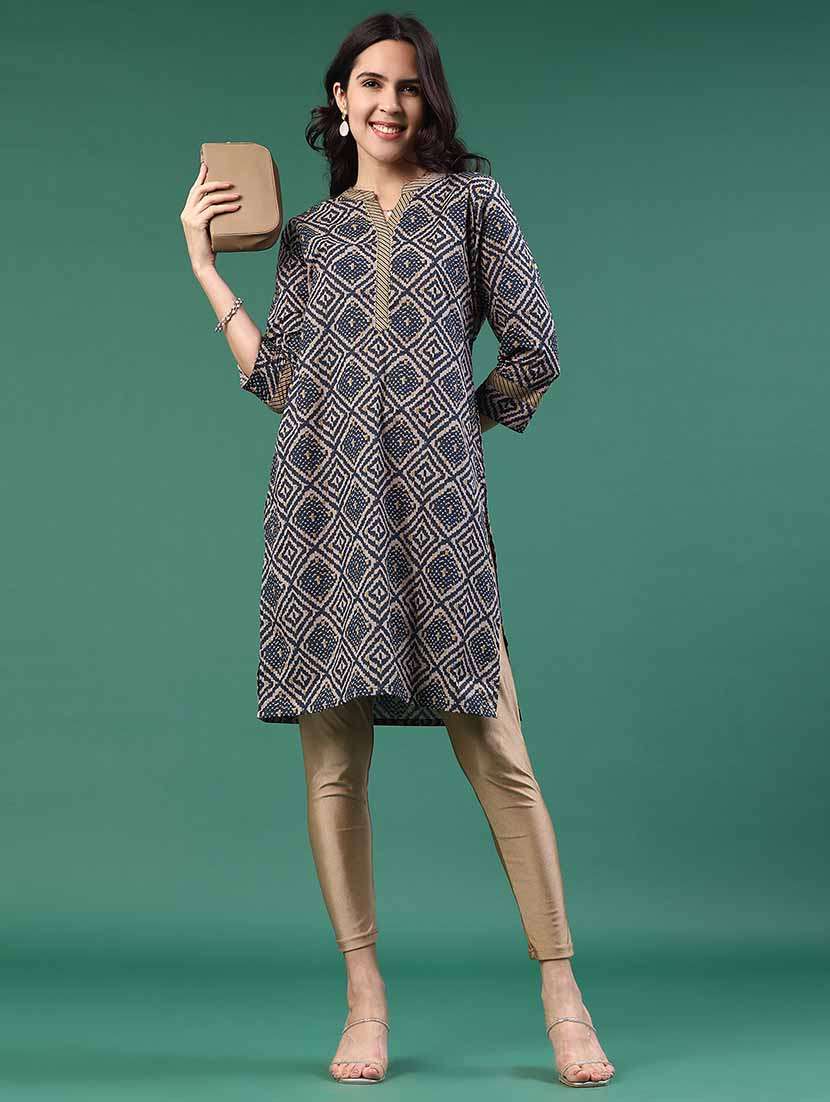 women navy blue cotton straight kurta