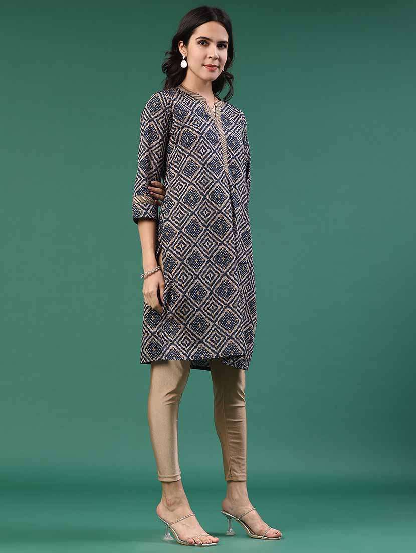 women navy blue cotton straight kurta - 22182949 -  Standard Image - 3