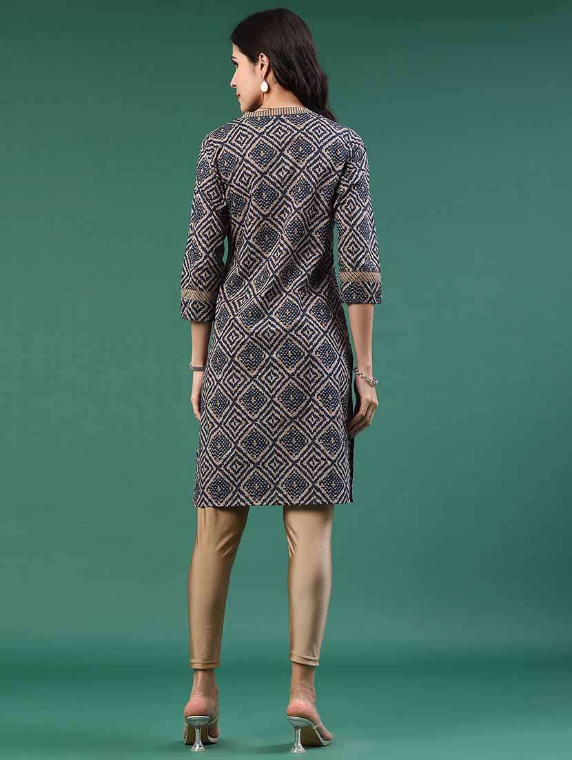 women navy blue cotton straight kurta - 22182949 -  Standard Image - 5