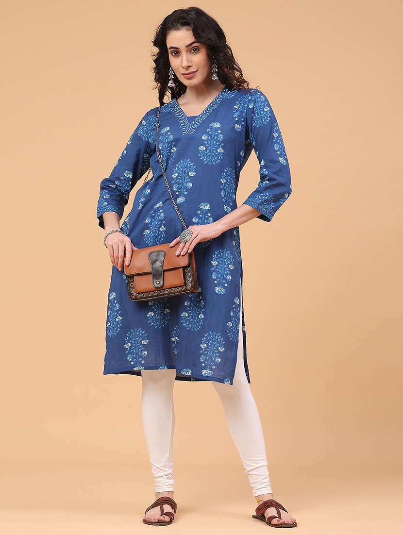 women floral three quarter sleeve straight kurta
