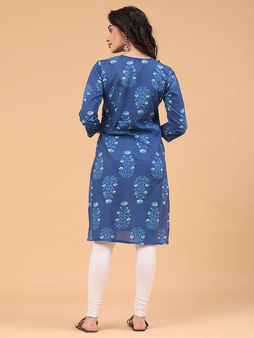 women floral three quarter sleeve straight kurta - 22182950 -  Standard Image - 5