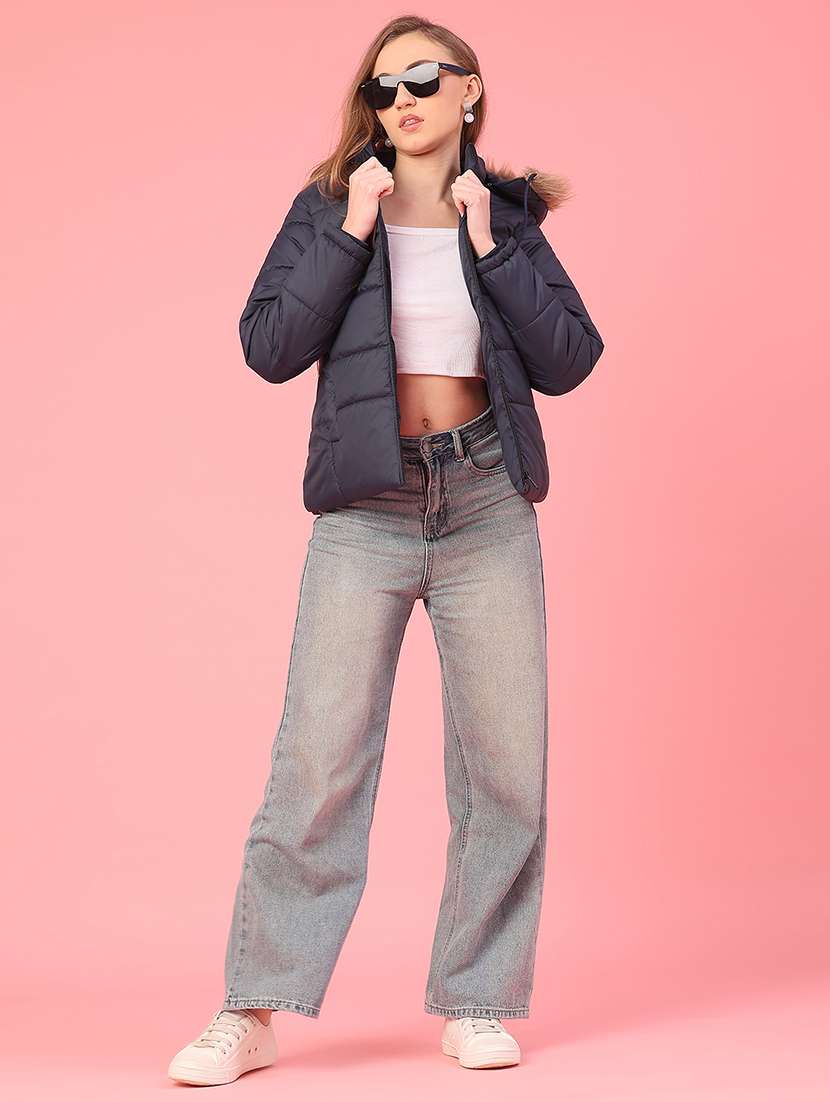 women solid long sleeve hooded puffer jacket - 22182953 -  Standard Image - 5