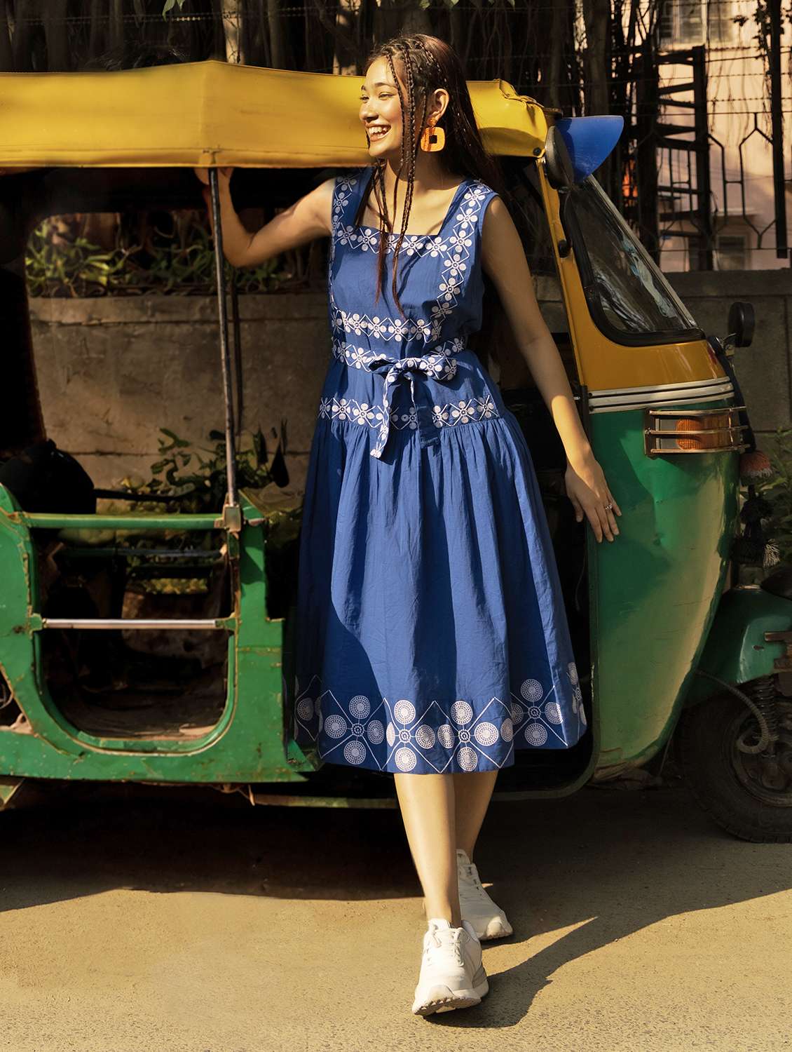 women solid with work square neck fit & flare ethnic dress