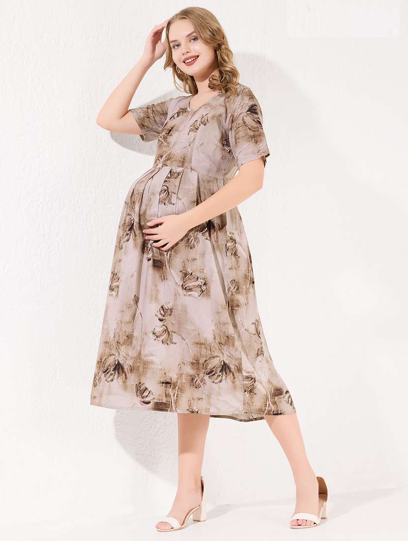 women printed short sleeve maternity wear dress