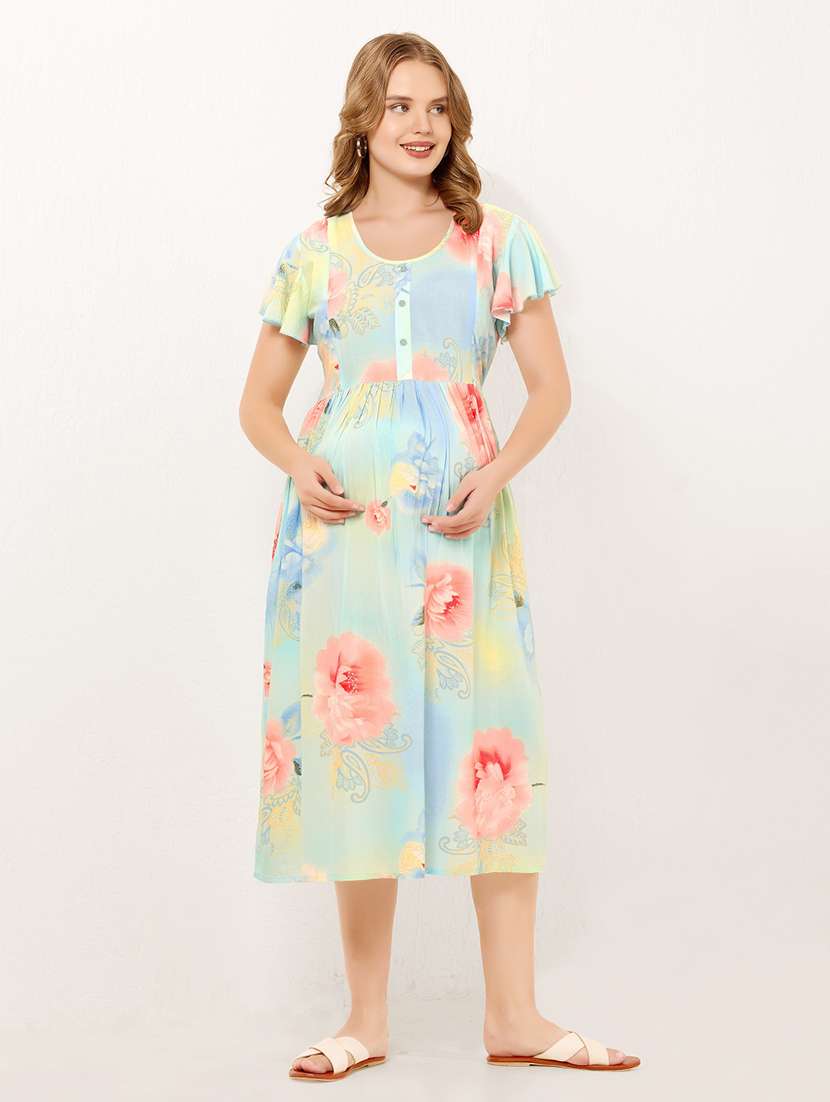 women printed short sleeve maternity wear dress