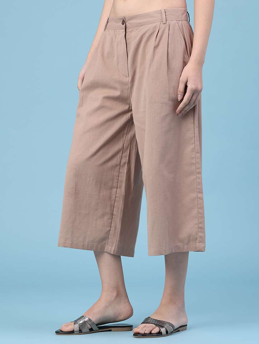 women solid mid rise culottes - 22183144 -  Standard Image - 3