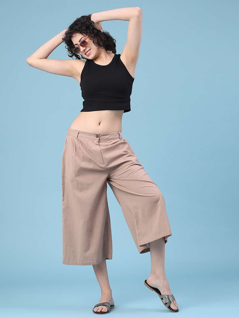 women solid mid rise culottes - 22183144 -  Standard Image - 5