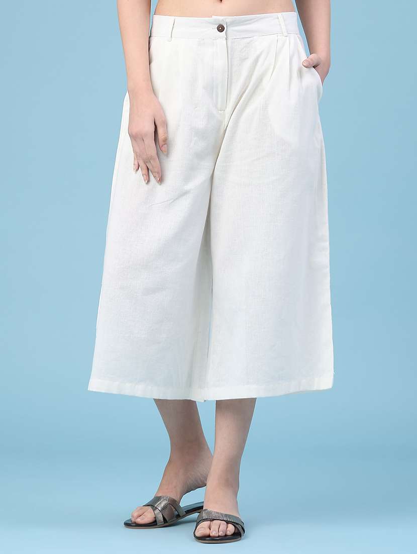 women solid mid rise culottes