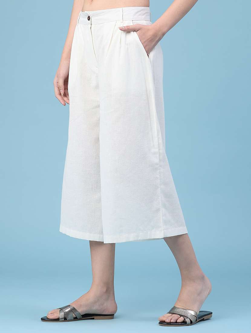 women solid mid rise culottes - 22183145 -  Standard Image - 3
