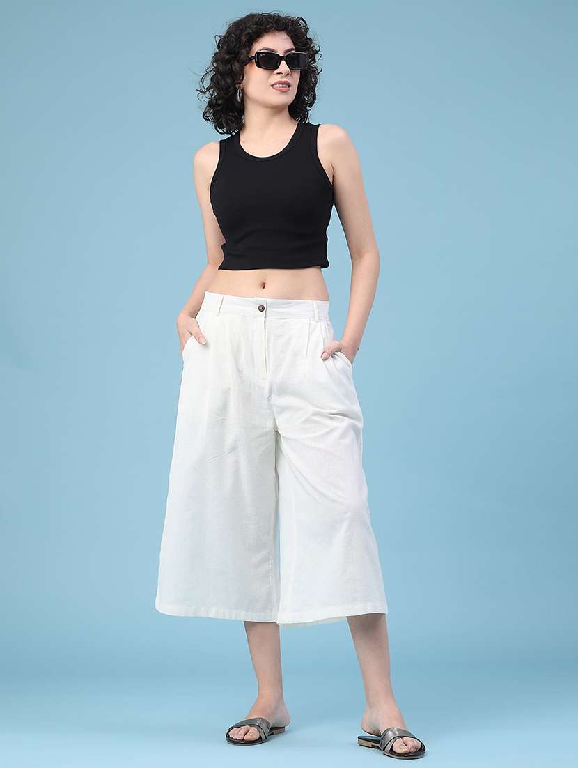 women solid mid rise culottes - 22183145 -  Standard Image - 5