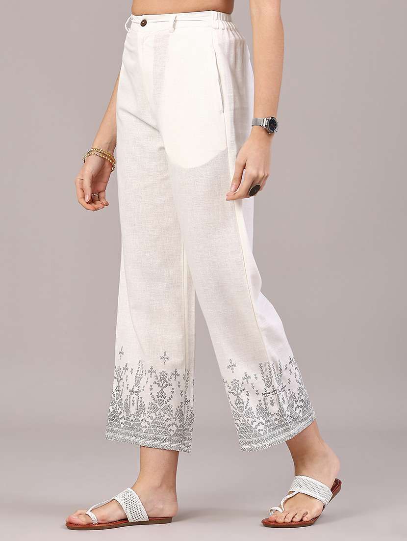 women printed high rise straight trouser