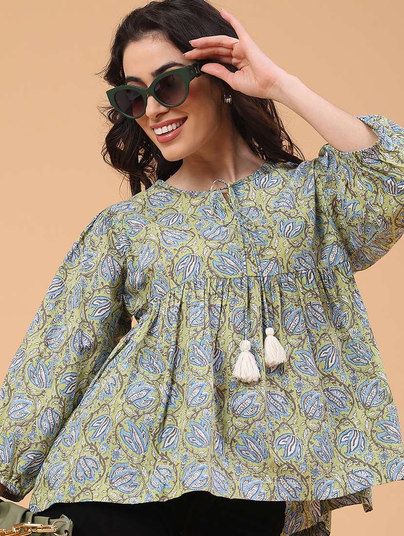 women floral three quarter sleeve flared tunic