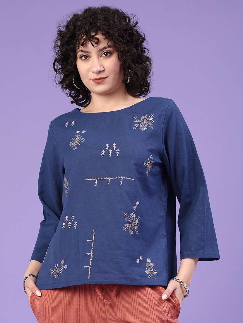 women solid with work boat neck ethnic top