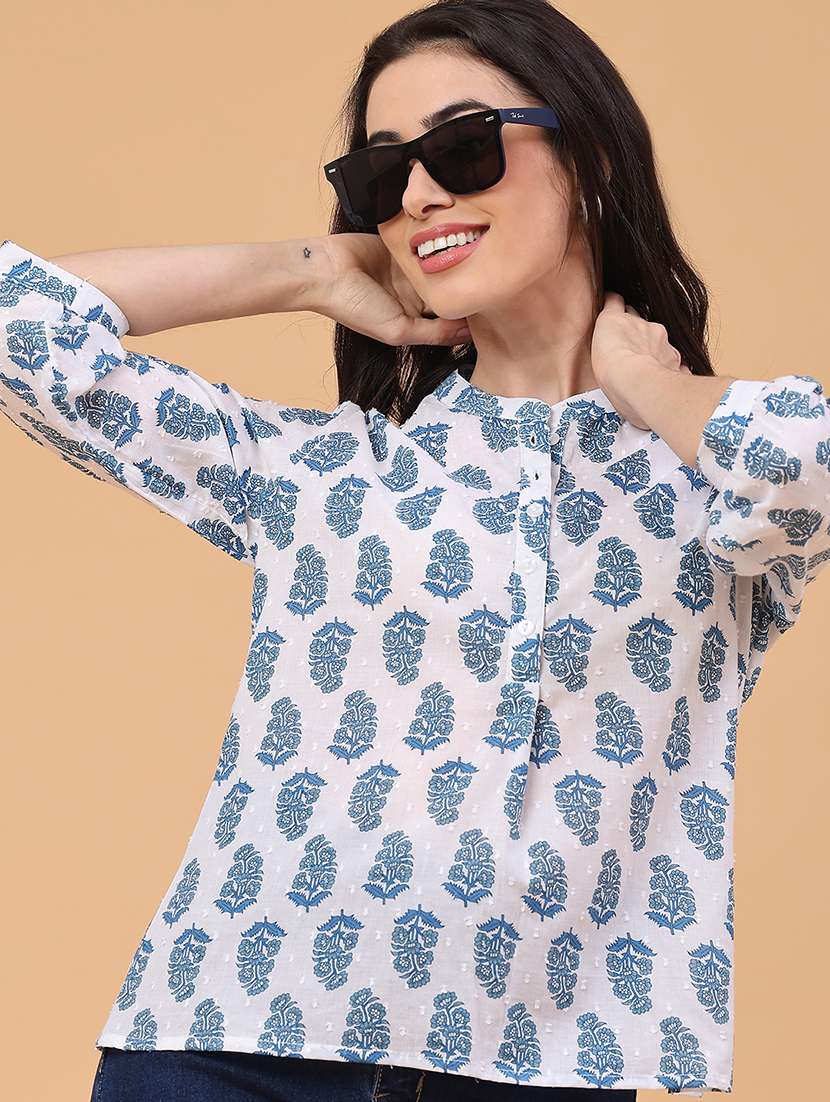 women printed three quarter sleeve ethnic top