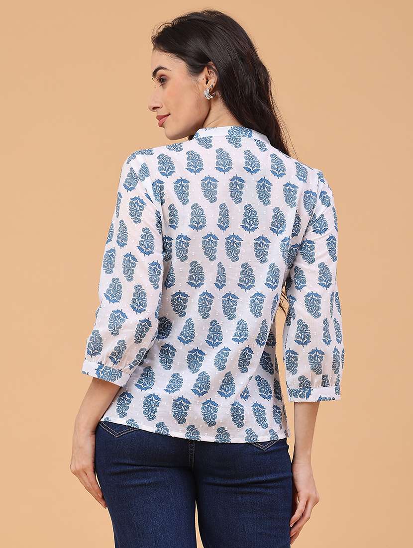 women printed three quarter sleeve ethnic top - 22183155 -  Standard Image - 3