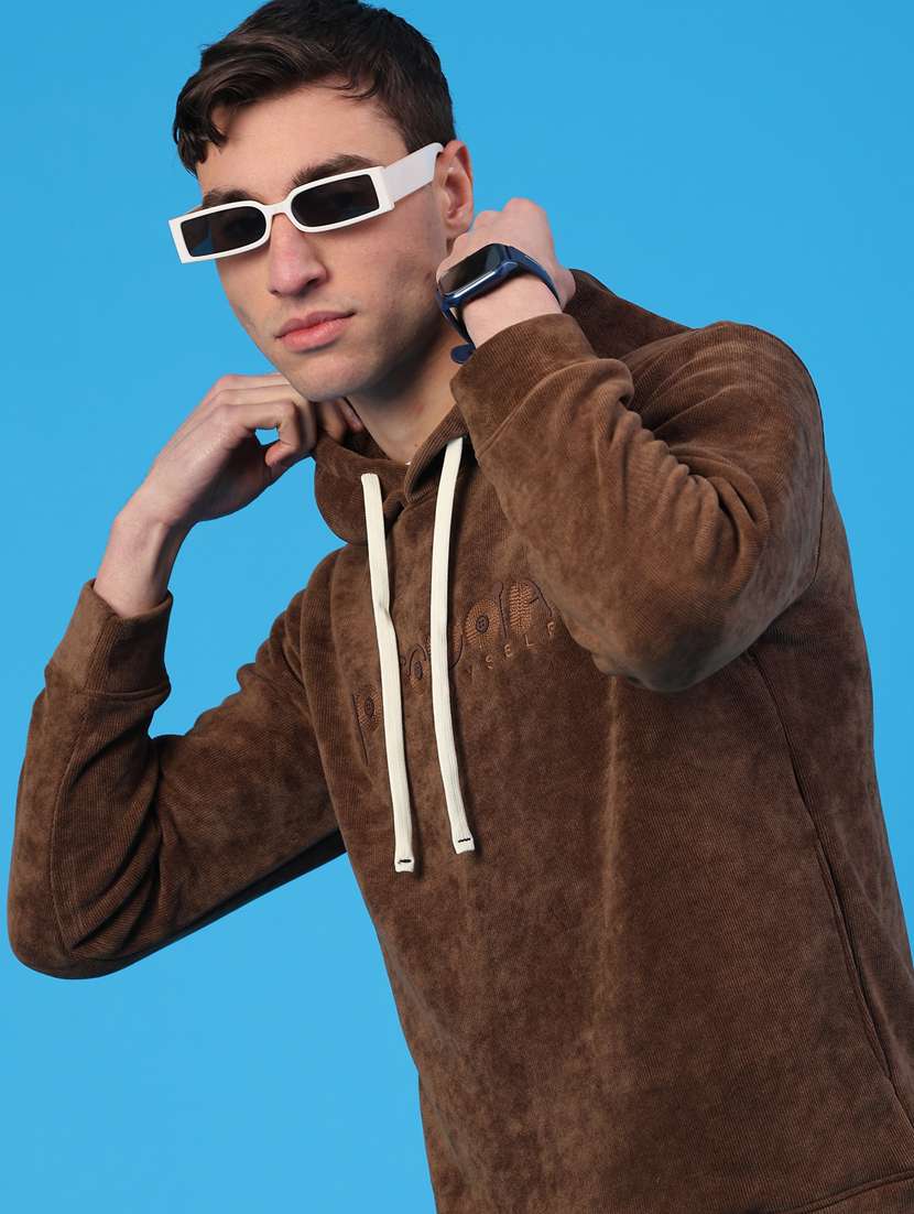 men solid long sleeve hooded sweatshirt