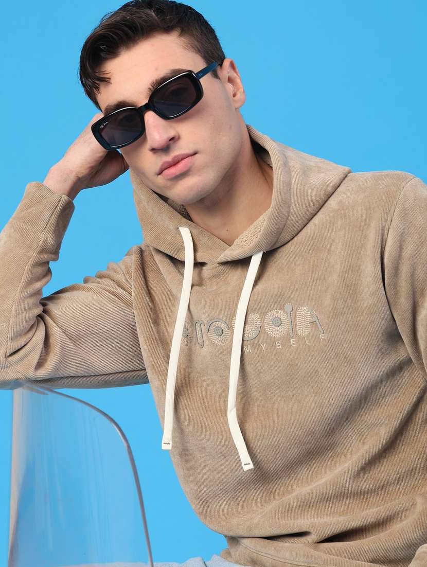 men solid long sleeve hooded sweatshirt