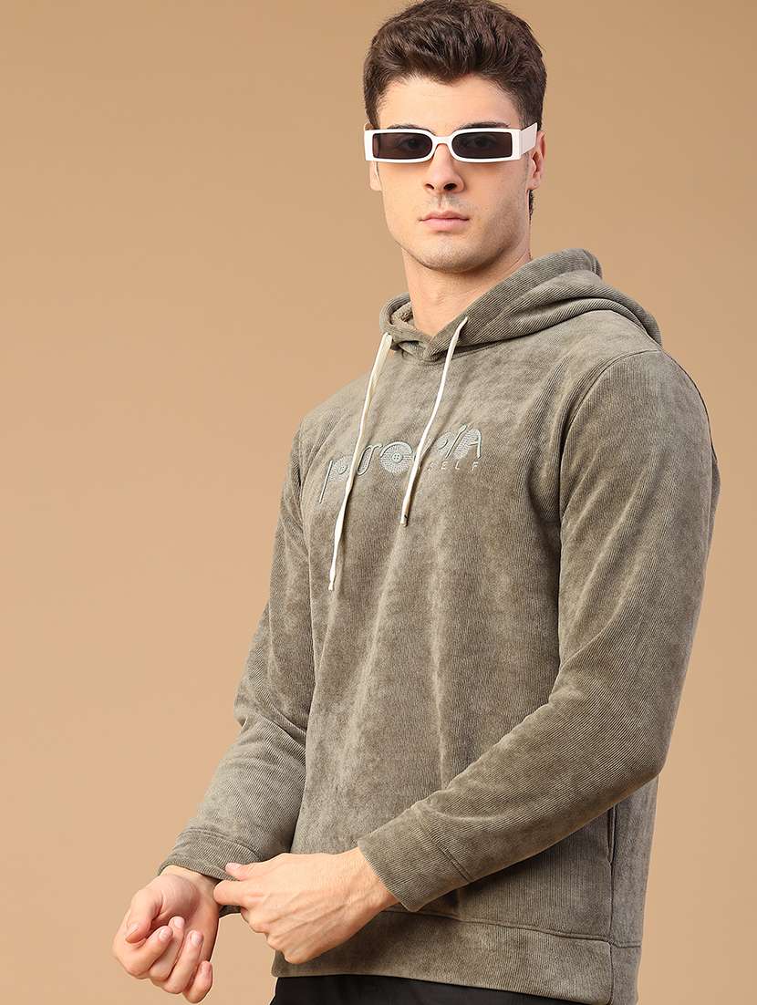 men solid long sleeve hooded sweatshirt