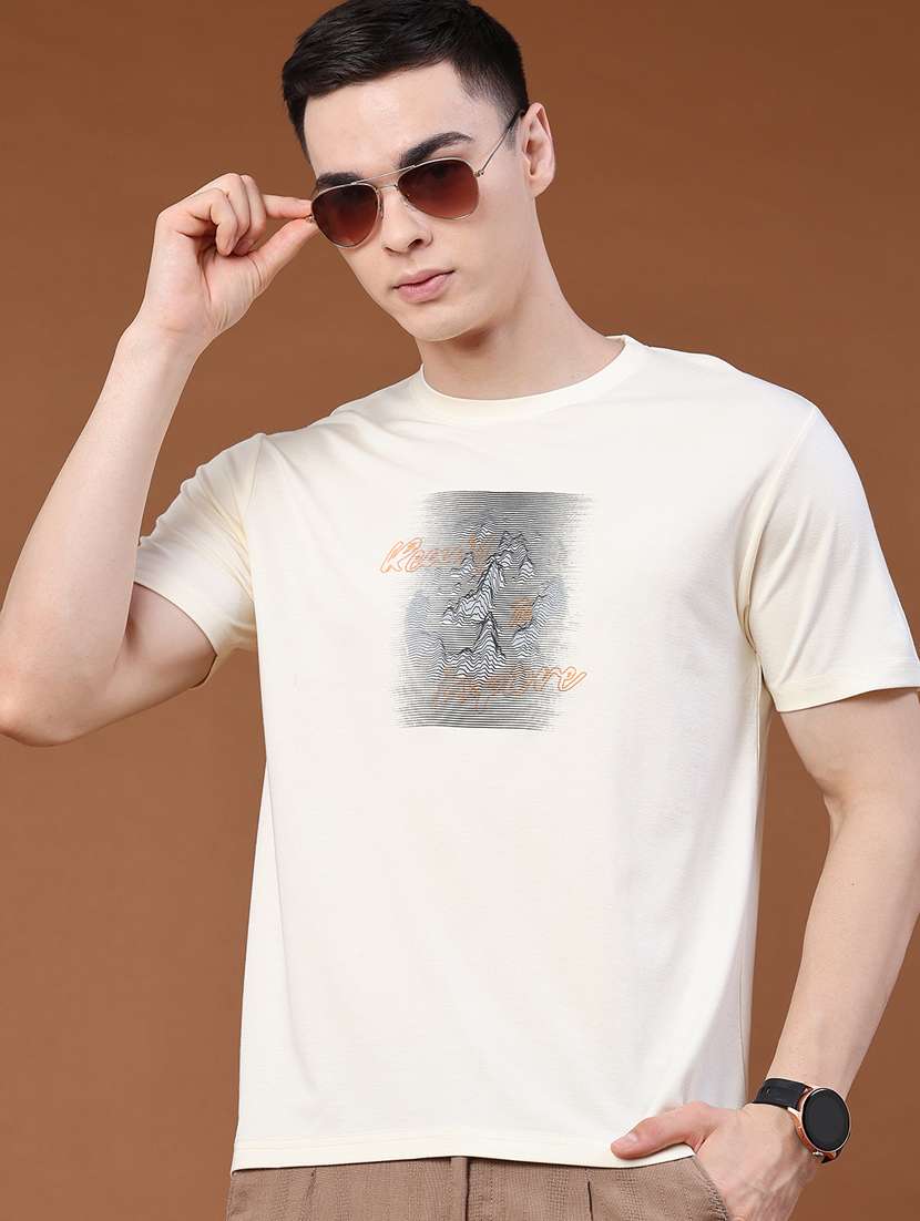 men printed round neck regular t-shirt