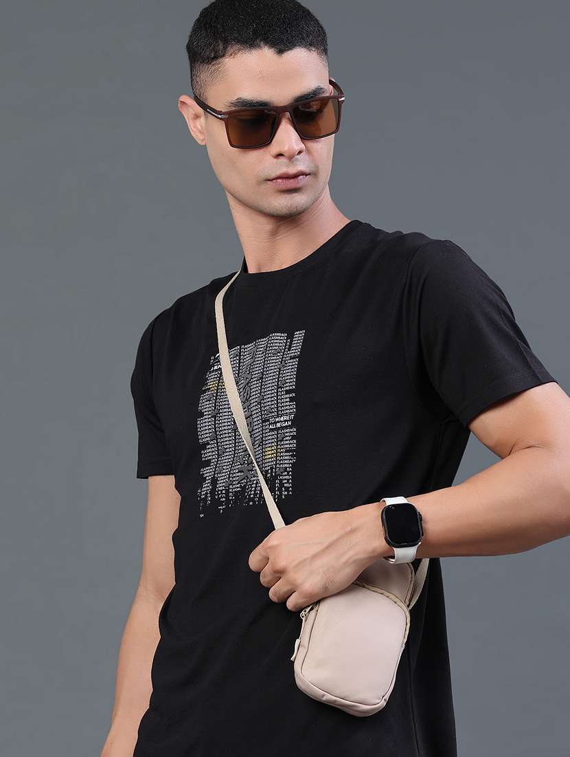 men printed round neck regular t-shirt