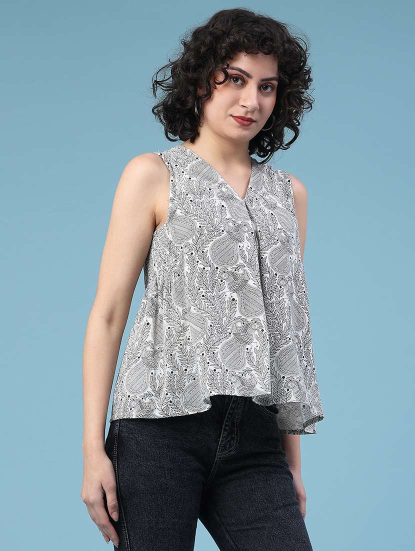 women printed v neck top - 22183237 -  Standard Image - 3