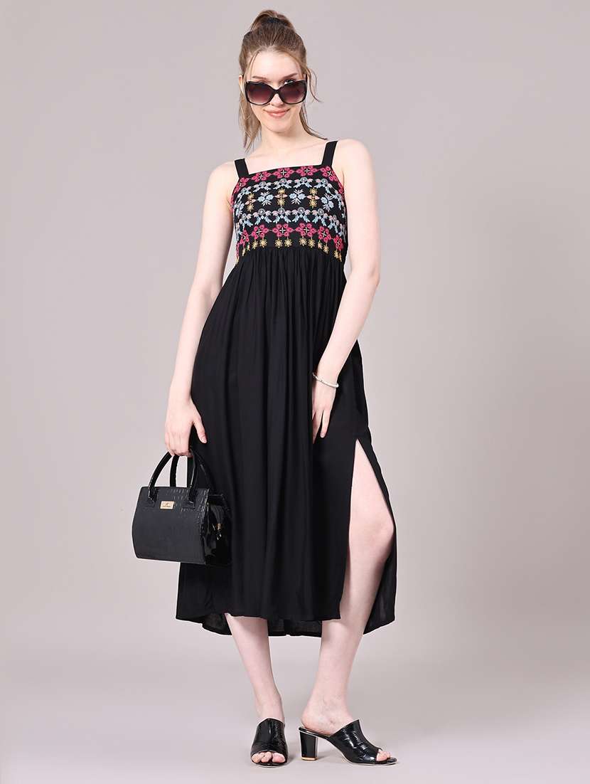women black rayon tiered dress dress