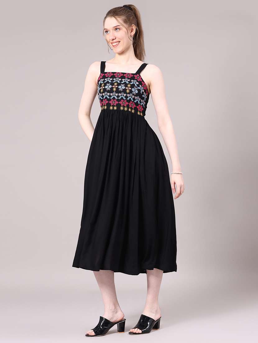women black rayon tiered dress dress - 22183241 -  Standard Image - 5