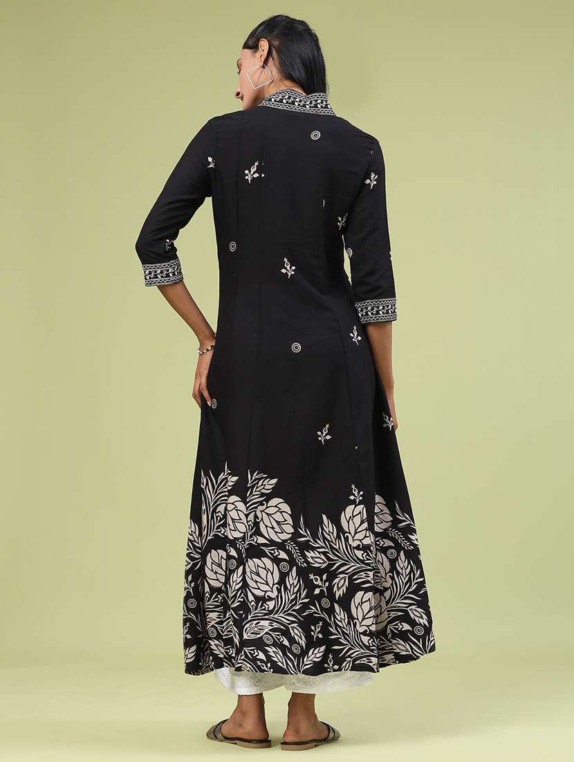 women floral three quarter sleeve flared kurta  - 22183276 -  Standard Image - 5