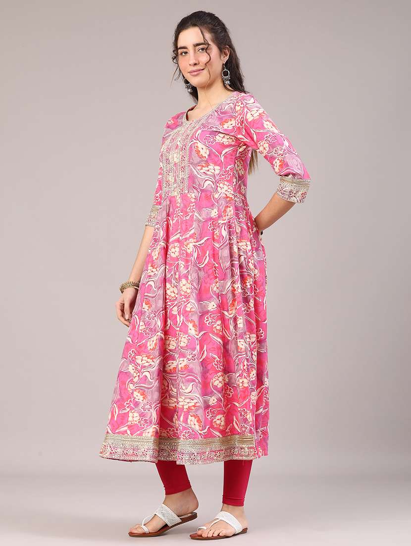 pink rayon flared kurti - 22183277 -  Standard Image - 3