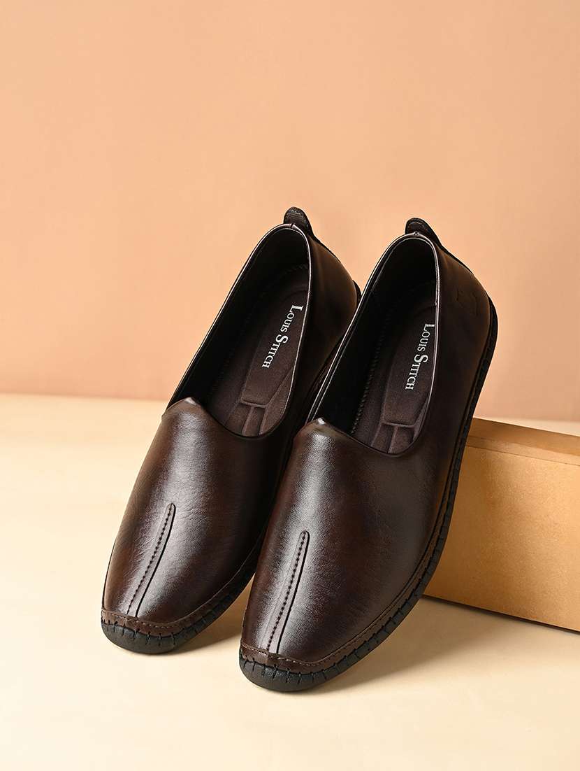 men brown slip on mojari