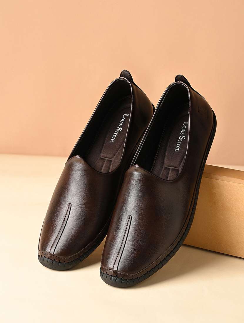 men brown slip on mojari
