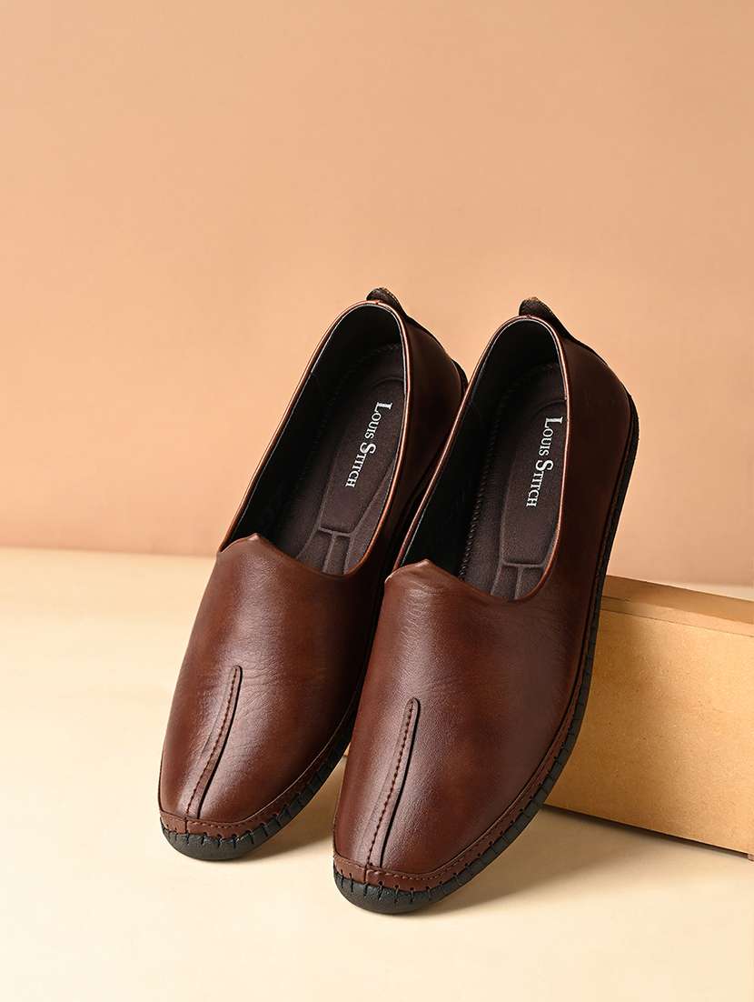 men tan slip on mojari
