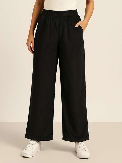 women solid mid rise wide leg track pant - 22183288 -  Standard Image - 0