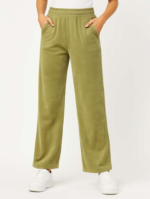 women solid high rise wide leg track pant - 22183289 -  Standard Image - 0