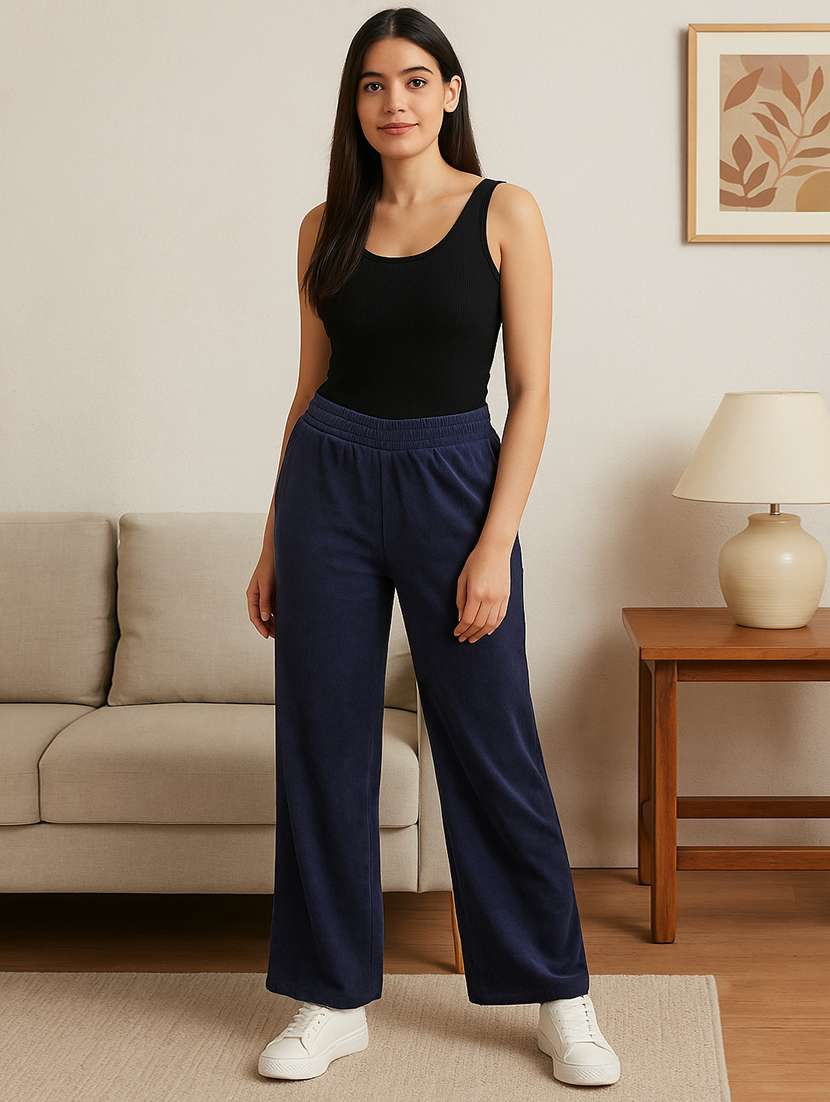 women solid high rise wide leg track pant - 22183290 -  Standard Image - 3
