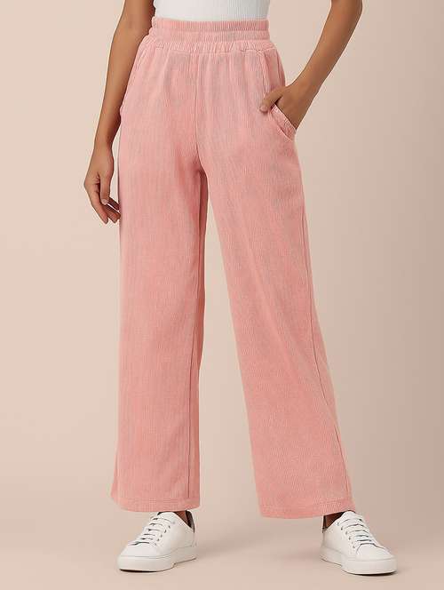 women solid high rise wide leg track pant - 22183291 -  Standard Image - 0