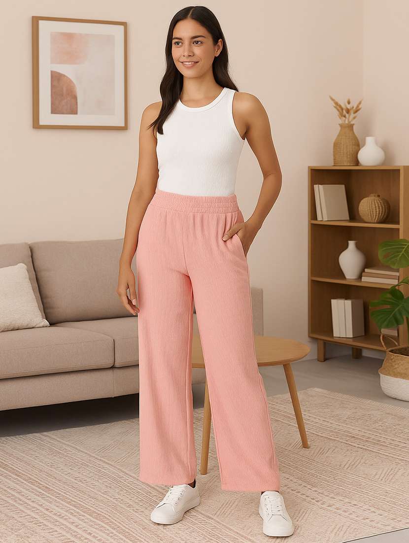 women solid high rise wide leg track pant - 22183291 -  Standard Image - 3