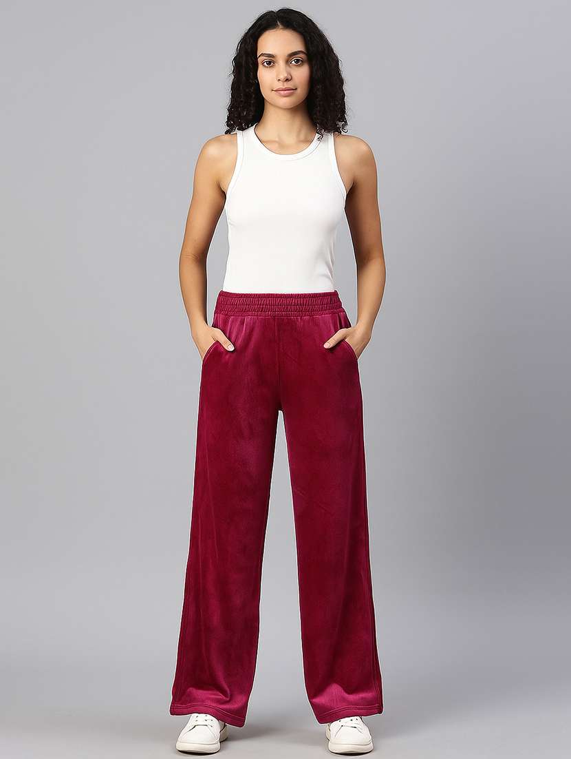women solid high rise wide leg track pant - 22183292 -  Standard Image - 3