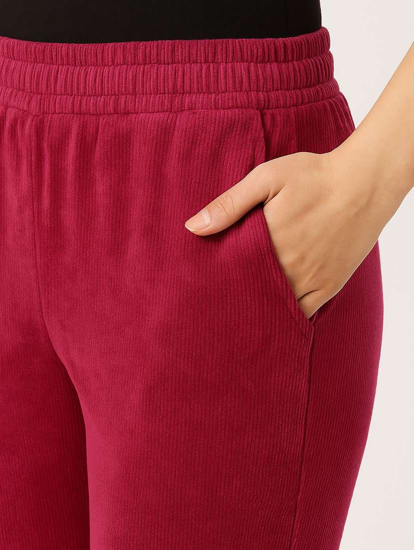 women solid high rise wide leg track pant - 22183292 -  Standard Image - 5